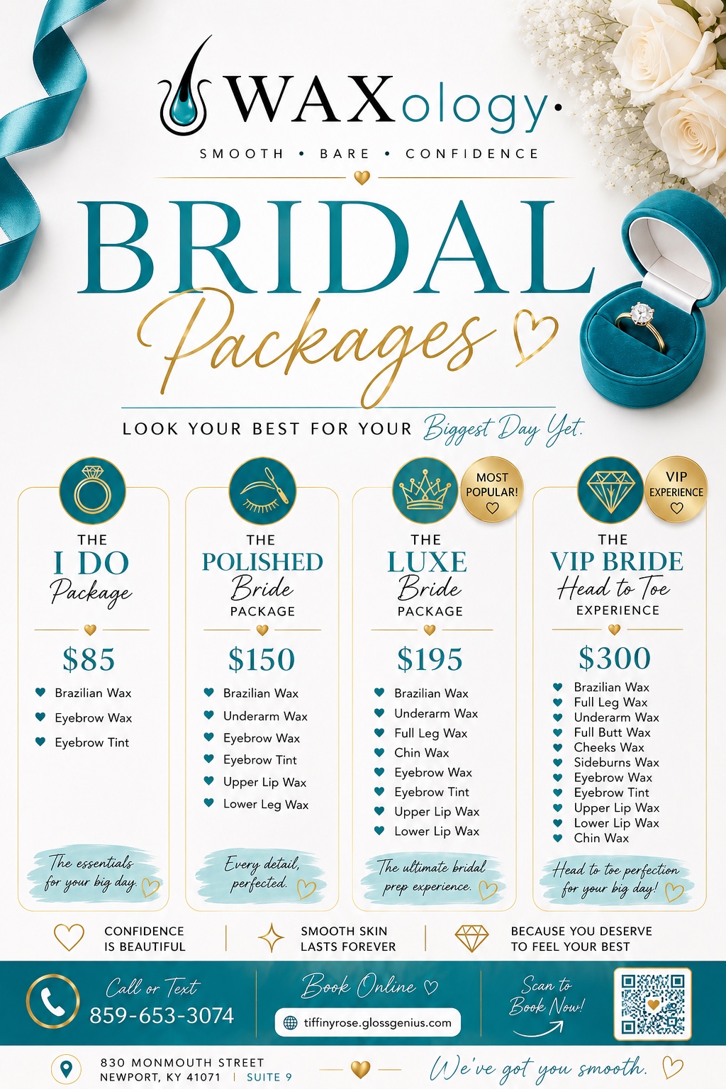 WAXology bridal package collection with services and prices